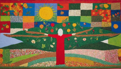 fruit fields,tapestry,fruit tree,khokhloma painting,quilt,work in the garden,flourishing tree,quilting,girl in the garden,colorful tree of life,folk art,girl with tree,flower of the passion,still life of spring,spring equinox,church painting,celtic tree,braque francais,advent arrangement,maypole,Conceptual Art,Daily,Daily 26