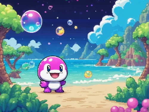 kirby,pixaba,fairy galaxy,yo-kai,delight island,easter background,dango,beach background,spring background,summer background,ocean paradise,bayberry,pink beach,rainbow background,april fools day background,magical adventure,cartoon video game background,kawaii people swimming,springtime background,retro background,Unique,Pixel,Pixel 02