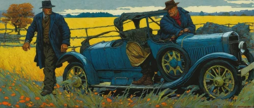 suitcase in field,stagecoach,tractor,old tractor,straw carts,grant wood,straw cart,old vehicle,carriage,morris eight,farm tractor,yellow grass,antique car,agricultural machine,vintage vehicle,ford model a,automobiles,automobile,prairie,rural landscape,Illustration,Realistic Fantasy,Realistic Fantasy 04