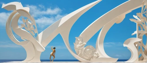 steel sculpture,art deco background,3d fantasy,garden sculpture,3d rendering,offshore wind park,sky space concept,art nouveau design,wind edge,futuristic landscape,sculpture park,futuristic art museum,panoramical,floating islands,3d render,mother earth statue,public art,virtual landscape,3d background,3d rendered,Illustration,Vector,Vector 18