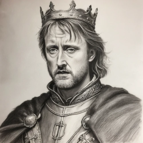 king arthur,lokportrait,pencil drawing,king caudata,king lear,king crown,htt pléthore,heart with crown,the ruler,charcoal drawing,king,emperor wilhelm i,artus,thorin,tudor,king wall,queen cage,pencil art,prince of wales,fantasy portrait,Illustration,Black and White,Black and White 35