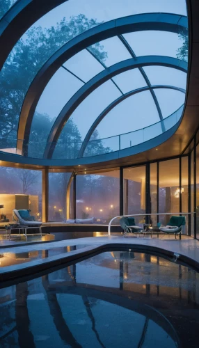 futuristic architecture,pool house,infinity swimming pool,glass roof,aqua studio,spa,roof top pool,luxury bathroom,swimming pool,luxury hotel,futuristic landscape,leisure facility,glass wall,penthouse apartment,luxury home interior,luxury property,ufo interior,outdoor pool,roof landscape,structural glass,Photography,General,Natural