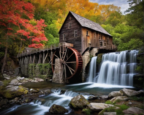 water mill,old mill,water wheel,dutch mill,gristmill,flour mill,mill,covered bridge,fall landscape,vermont,autumn idyll,log cabin,log home,new england,post mill,log bridge,salt mill,rustic,autumn landscape,old barn,Photography,Documentary Photography,Documentary Photography 17