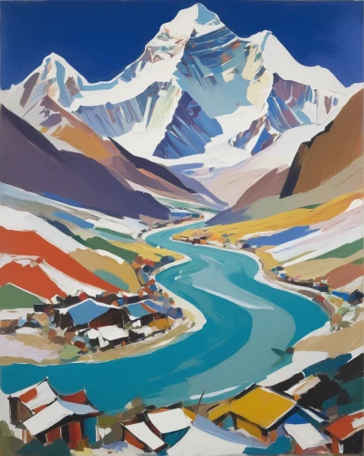 annapurna,everest region,ladakh,himalaya,tibet,himalayan,nepal,pamir,himalayas,andes,cotopaxi,chimborazo,tibetan,bernina,qinghai,karakoram,nunatak,gokyo ri,the pamir mountains,the pamir highway,Art,Artistic Painting,Artistic Painting 41