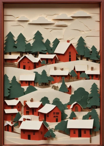 cool woodblock images,korean village snow,woodblock prints,winter village,christmas landscape,snow scene,mountain huts,christmas snowy background,wooden houses,alpine village,snow landscape,christmas gingerbread frame,mountain scene,quilt barn,woodblock printing,log cabin,mountain village,snowy landscape,winter landscape,paper art,Unique,Paper Cuts,Paper Cuts 03