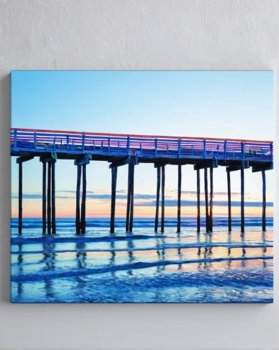 scripps pier,fishing pier,saltburn pier,wooden pier,beach landscape,photo painting,ponte vedra beach,princes pier,tybee island,santa monica pier,blue painting,the pier,oceanside,slide canvas,burned pier,old pier,wooden frame,seascape,cromer pier,boardwalk,Illustration,Abstract Fantasy,Abstract Fantasy 08