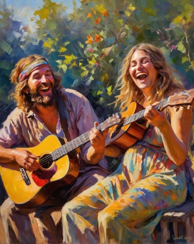 musicians,serenade,oil painting,cavaquinho,artists,banjo player,performers,folk music,singers,oil painting on canvas,songbirds,guitar player,young couple,oil on canvas,happy children playing in the forest,street musicians,entertainers,painting technique,woman playing,singer and actress,Conceptual Art,Oil color,Oil Color 22
