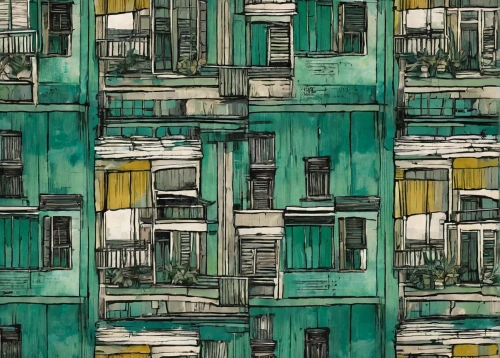 glass facades,kowloon city,glass blocks,vintage wallpaper,art deco background,apartment block,apartment blocks,row of windows,textile,apartment-blocks,background pattern,green wallpaper,city blocks,circuit board,havana,old windows,lisbon,apartment buildings,glass tiles,apartments,Illustration,Realistic Fantasy,Realistic Fantasy 23