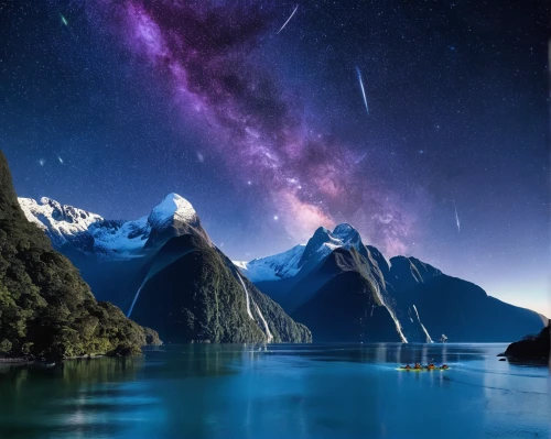 milford sound,new zealand,nz,moon and star background,south island,newzealand nzd,air new zealand,unicorn background,milky way,astronomy,the milky way,fantasy picture,fantasy landscape,perseid,landscape background,milkyway,meteor shower,night sky,the night sky,northen lights,Conceptual Art,Sci-Fi,Sci-Fi 30