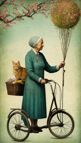 woman bicycle,flower delivery,flower cart,floral bike,bicycle,flowers in basket,elderly lady,kate greenaway,bicycling,velocipede,bicycles,flower arranging,bicycle ride,gardener,peddler,delivery service,flower basket,girl with a wheel,greengrocer,cat sparrow,Illustration,Realistic Fantasy,Realistic Fantasy 35