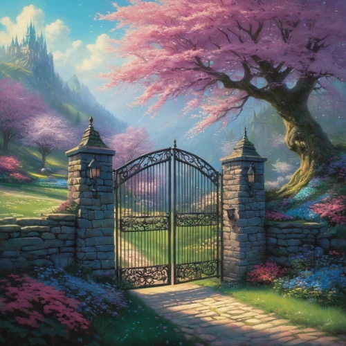 farm gate,heaven gate,gate,metal gate,fence gate,iron gate,entry forbidden,gates,meadow in pastel,tori gate,gateway,springtime background,spring background,wood gate,victory gate,front gate,japanese sakura background,blooming field,studio ghibli,lilac arbor,Conceptual Art,Sci-Fi,Sci-Fi 11