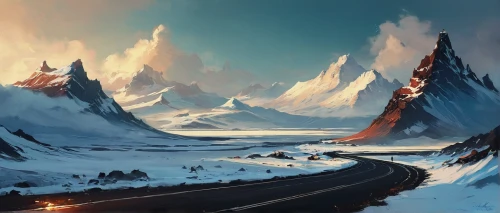 fantasy landscape,mountain highway,snow mountains,mountain pass,ice landscape,mountain road,snow landscape,winter landscape,alpine drive,snowy mountains,snowy peaks,northrend,mountains,mountains snow,snow mountain,alpine route,alpine crossing,snowy landscape,mountain landscape,steep mountain pass,Conceptual Art,Fantasy,Fantasy 06