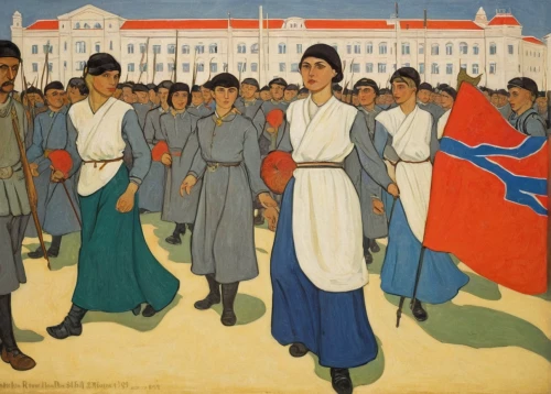 khokhloma painting,may day,health care workers,procession,republic of korea,korean history,young women,hospital staff,high-visibility clothing,pilgrims,group of people,nurses,day of the victory,cossacks,workers,seven citizens of the country,promenade,german red cross,victory day,folk costumes,Illustration,Retro,Retro 11