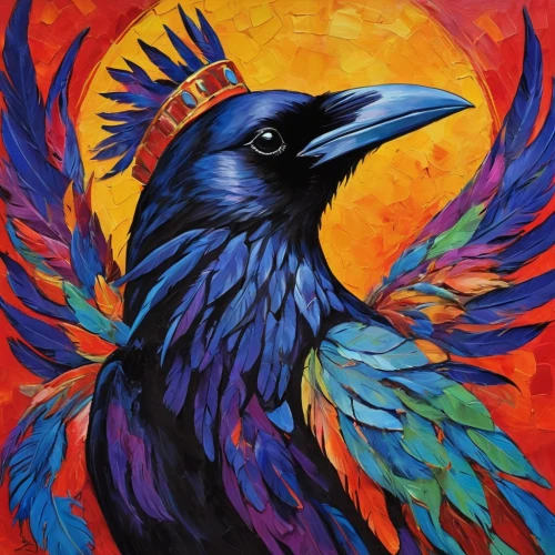 raven bird,black raven,king of the ravens,bird painting,corvus,raven rook,black crow,black macaws sari,magpie,phoenix rooster,arches raven,raven,guacamaya,eagle illustration,perico,crow queen,corvidae,ravens,kaffir horned raven,rosella,Conceptual Art,Oil color,Oil Color 25