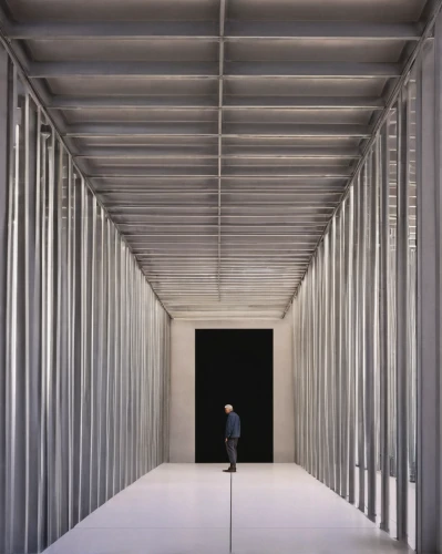 prefabricated buildings,moveable bridge,warehouse,holocaust memorial,corridor,mirror house,data center,steel beams,klaus rinke's time field,loading dock,shipping container,corrugated sheet,storage,colonnade,roller shutter,steel construction,industrial hall,metal cladding,large space,storage medium,Art,Artistic Painting,Artistic Painting 21