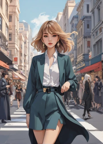 violet evergarden,shibuya,girl walking away,shinjuku,darjeeling,world digital painting,long coat,tsumugi kotobuki k-on,anime japanese clothing,city ​​portrait,shibuya crossing,pedestrian,hong,gangneoung,woman walking,girl in a long,summer coat,korea,digital painting,fashionable girl,Photography,Fashion Photography,Fashion Photography 12