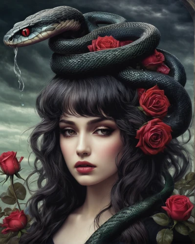 medusa,the hat of the woman,black rose,serpent,black hat,gorgon,medusa gorgon,fantasy portrait,water snake,the hat-female,rusalka,poisonous,witch's hat,siren,witch hat,the zodiac sign pisces,fantasy art,zodiac sign libra,red bellied black snake,seerose,Illustration,Black and White,Black and White 23