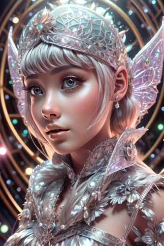 fantasy portrait,faerie,violet head elf,fae,faery,fairy galaxy,elf,fantasy art,elven,crystalline,eglantine,little girl fairy,child fairy,cassiopeia,fairy,fairy queen,aurora,ice queen,the snow queen,3d fantasy