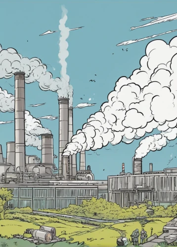 industrial landscape,factories,refinery,industrial plant,lignite power plant,coal-fired power station,coal fired power plant,industries,power plant,smoke stacks,post-apocalyptic landscape,the pollution,environmental pollution,pollution,industry,nuclear power plant,factory chimney,carbon footprint,thermal power plant,environment pollution,Illustration,American Style,American Style 13