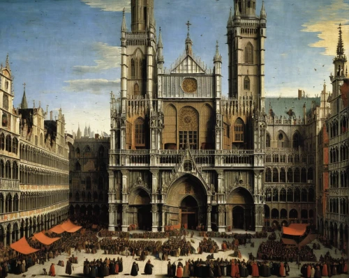 saint mark,duomo square,st mark's square,grand place,medieval market,milan cathedral,duomo,christopher columbus's ashes,vencel square,medieval architecture,church painting,the order of cistercians,corpus christi,venice square,the carnival of venice,bellini,city of münster,the black church,flemish,renaissance,Art,Classical Oil Painting,Classical Oil Painting 22