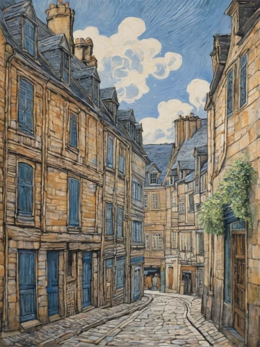 braque saint-germain,watercolor paris,the cobbled streets,watercolor paris shops,aix-en-provence,watercolor paris balcony,narrow street,braque du bourbonnais,braque francais,townhouses,david bates,medieval street,street scene,townscape,the street,louvre,lovat lane,partiture,paris,the block of the street,Illustration,Black and White,Black and White 15