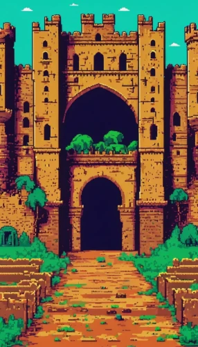 city gate,ancient city,pixel art,kings landing,cartoon video game background,city wall,castle ruins,castleguard,city walls,knight's castle,citadel,victory gate,dosbox,ruins,ruined castle,gateway,the ruins of the,fortress,bastion,wall,Unique,Pixel,Pixel 04
