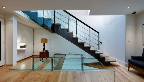 glass wall,outside staircase,interior modern design,wooden stair railing,hallway space,hardwood floors,contemporary decor,staircase,wooden stairs,steel stairs,modern decor,water stairs,stairs,stairwell,glass tiles,loft,structural glass,winding staircase,glass blocks,stone stairs,Illustration,American Style,American Style 08