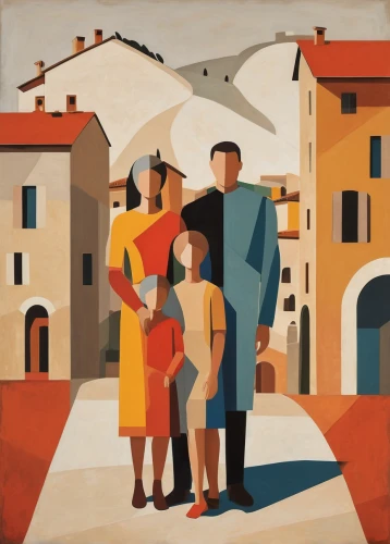 travel poster,parents with children,italian poster,mother and grandparents,holy family,apulia,street scene,church painting,passepartout,arrowroot family,piemonte,olle gill,volterra,tuscan,matera,international family day,viareggio,parents and children,ostuni,puglia,Art,Artistic Painting,Artistic Painting 44