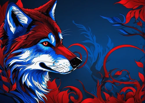 red blue wallpaper,bandana background,red and blue,redfox,red-blue,red wolf,howl,fawkes,howling wolf,red riding hood,digital background,wolf,art background,constellation wolf,kitsune,red background,werewolf,white blue red,paisley digital background,werewolves,Illustration,Retro,Retro 04