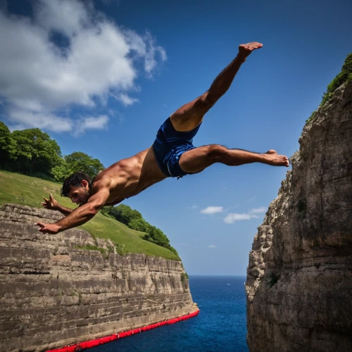 cliff jumping,slacklining,base jumping,bouldering mat,take-off of a cliff,rope jumping,free solo climbing,tumbling (gymnastics),leap of faith,flip (acrobatic),rock climber,bungee jumping,parkour,bouldering,men climber,jumping off,handstand,sport climbing,tricking,rope climbing,Art,Artistic Painting,Artistic Painting 30