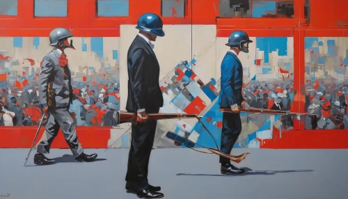 spectator,abstract corporate,oil on canvas,standing man,french foreign legion,meticulous painting,carabinieri,bystander,workforce,oil painting on canvas,athens art school,flagman,white-collar worker,procession,popular art,workers,man with umbrella,split personality,contemporary witnesses,civil servant,Illustration,Realistic Fantasy,Realistic Fantasy 24