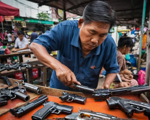 kalashnikov,gunsmith,kapeng barako,philippine peso,vietnam's,vendor,saf francisco,submachine gun,filipino,india gun,man holding gun and light,vietnam,philippine,mindanao,great prints philippines,jakarta,semi-automatic gun,gun control,indonesian,market trade,Conceptual Art,Sci-Fi,Sci-Fi 11