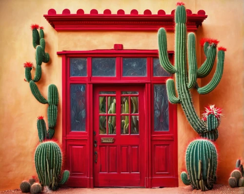 dutchman's-pipe cactus,garden door,front door,doorway,home door,cacti,organ pipe cactus,wall,exterior decoration,iron door,wooden door,sonoran,hinged doors,cactus,metallic door,doors,the door,san pedro cactus,door wreath,door trim,Illustration,Realistic Fantasy,Realistic Fantasy 37