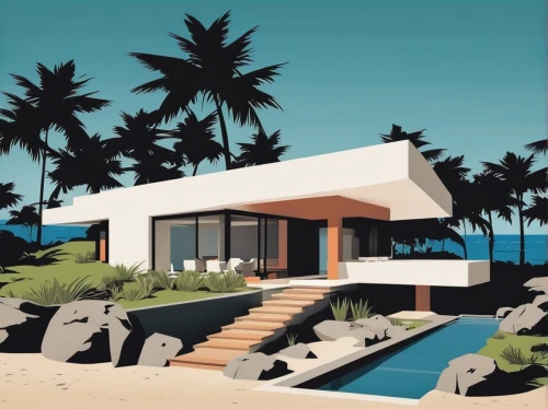 beach house,mid century house,tropical house,mid century modern,beachhouse,dunes house,pool house,holiday villa,mid century,bungalow,modern house,holiday home,summer house,luxury property,tropics,houses clipart,home landscape,honolulu,house by the water,dream beach,Unique,Paper Cuts,Paper Cuts 05
