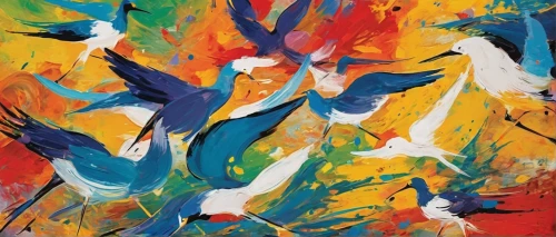 bird painting,colorful birds,birds in flight,group of birds,white storks,flying birds,seabirds,birds flying,wild birds,migratory birds,birds on a branch,the birds,grey crowned cranes,bird migration,birds,ornithology,sea birds,birds on branch,flock of birds,hummingbirds,Conceptual Art,Oil color,Oil Color 20