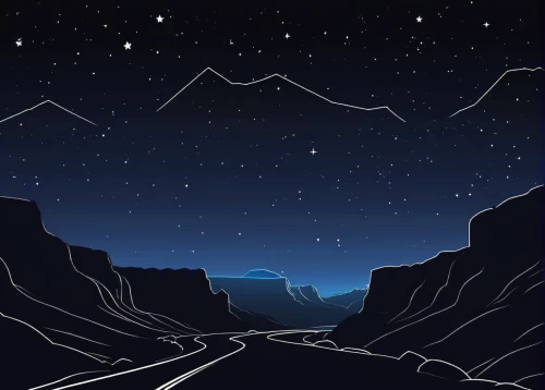 mountain road,mountain highway,night sky,night highway,the night sky,night stars,moon and star background,mountain pass,earth rise,nightscape,nightsky,background vector,night scene,mountains,landscape background,digital background,futuristic landscape,backgrounds,starry sky,dusk background,Illustration,Black and White,Black and White 04