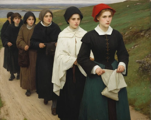 pilgrims,young women,breton,promenade,the magdalene,nuns,woman walking,the mother and children,women's clothing,school children,procession,bougereau,walk with the children,women at cafe,bouguereau,monks,pilgrim,women clothes,spectator,woman shopping,Photography,Documentary Photography,Documentary Photography 27