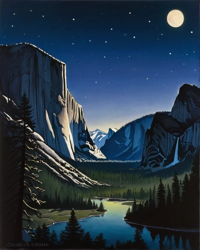 mountain scene,salt meadow landscape,mountain landscape,mountainous landscape,yamnuska,cascade mountain,yosemite,night scene,moonscape,mountainous landforms,yosemite park,moonlit night,valley of the moon,west canada,half-dome,high landscape,banff national park,mount scenery,boreal,mountain range,Illustration,Black and White,Black and White 22