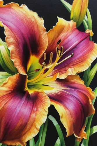 peruvian lily,daylily,hemerocallis bonanza,hemerocallis,daylilies,day lily plants,hemerocallis fulva,brown-red daylily,day lily,day lily flower,yellow-red daylily,tasmanian flax-lily,red-orange and yellow daylily,orange daylily,day lilly,flowers png,stargazer lily,guernsey lily,flower painting,trumpet flowers,Illustration,Paper based,Paper Based 27