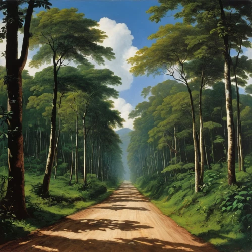 forest road,tree lined lane,forest landscape,tree-lined avenue,country road,maple road,mountain road,rural landscape,animal lane,road,racing road,fork road,the road,coniferous forest,tropical and subtropical coniferous forests,green forest,chestnut forest,forest path,row of trees,forest background,Art,Classical Oil Painting,Classical Oil Painting 26