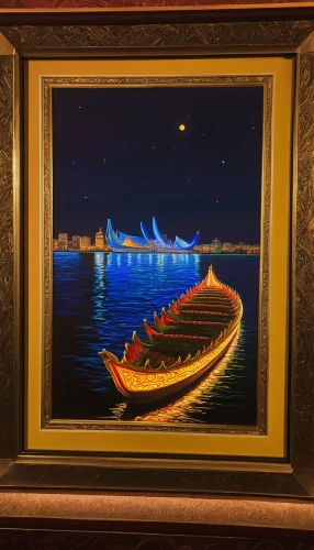 copper frame,gold frame,beautiful frame,night scene,decorative frame,rowboats,manila galleon,sailing ships,golden frame,framed paper,wooden boats,post impressionism,dubai creek,paintings,dragonboat,sailing boats,art deco frame,sea fantasy,boat landscape,art nouveau frame,Illustration,Realistic Fantasy,Realistic Fantasy 03