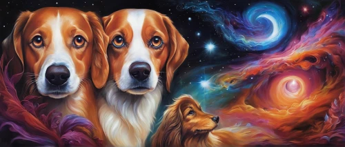 color dogs,basset hound,afghan hound,bloodhound,oil painting on canvas,smaland hound,saluki,vizsla,rough collie,canina,canines,scotty dogs,canidae,three dogs,psychedelic art,retriever,borzoi,astro,golden retriver,golden retriever,Illustration,Realistic Fantasy,Realistic Fantasy 37