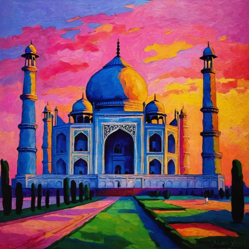 taj-mahal,taj mahal sunset,taj mahal,tajmahal,taj,taj mahal india,agra,oil painting on canvas,indian art,taj machal,art painting,shahi mosque,pink city,oil painting,india,by chaitanya k,mosques,grand mosque,colored pencil background,oil on canvas,Art,Artistic Painting,Artistic Painting 36