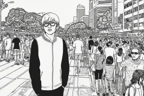 shibuya crossing,a pedestrian,walking man,crowds,pedestrian,mono-line line art,people walking,animated cartoon,shibuya,anime cartoon,mono line art,crowd of people,crowded,bystander,crowd,pedestrians,animation,city trans,line-art,sleepwalking,Illustration,Black and White,Black and White 18