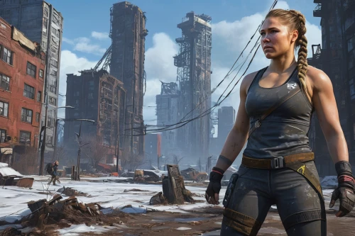 post apocalyptic,fallout4,girl with gun,woman holding gun,game art,concept art,mercenary,girl with a gun,destroyed city,lara,holding a gun,massively multiplayer online role-playing game,croft,post-apocalyptic landscape,dystopian,videogames,insurgent,refinery,action-adventure game,background screen,Conceptual Art,Fantasy,Fantasy 12