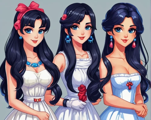 princesses,red velvet,hairstyles,vintage girls,porcelain dolls,pretty girls,dresses,girl group,trio,perfume,four seasons,fairytale characters,fashion dolls,three flowers,hair accessories,jasmine,hair clips,triplet lily,pretty women,retro pin up girls,Unique,Pixel,Pixel 05