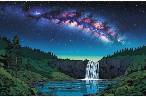 the milky way,milky way,space art,milkyway,the universe,northen lights,scene cosmic,celestial phenomenon,asterales,the night sky,aurora borealis,astronomy,universe,norther lights,nothern lights,cascades,meteor rideau,falling stars,borealis,aurora,Illustration,Vector,Vector 03