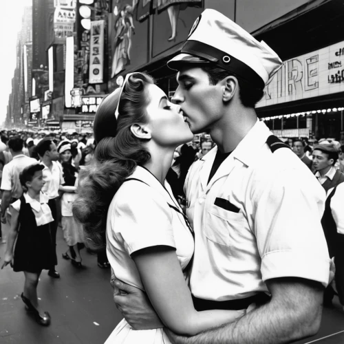 sailors,50's style,vintage man and woman,vintage boy and girl,fifties,vintage 1950s,sailor,first kiss,valentine day's pin up,1950s,honeymoon,50s,kissing,1950's,retro pin up girls,boy kisses girl,girl kiss,pin up girls,delta sailor,world war ii,Illustration,Black and White,Black and White 08
