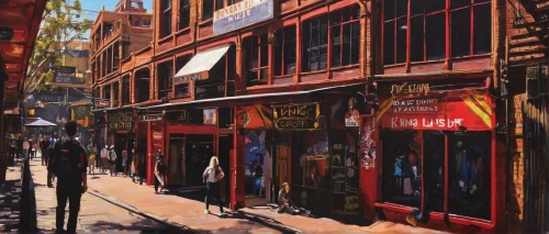 eastgate street chester,old street,china town,chinatown,narrow street,fitzroy,shoreditch,store fronts,paint stoke,manchester,french quarters,watercolor shops,lovat lane,old linden alley,townscape,david bates,newcastle upon tyne,new orleans,gas lamp,street scene,Conceptual Art,Fantasy,Fantasy 15