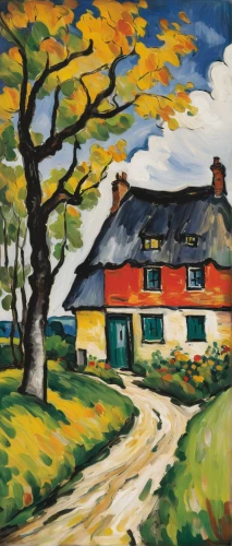 cottages,country cottage,home landscape,cottage,rural landscape,house painting,thatched cottage,farmhouse,village scene,david bates,farm landscape,autumn landscape,summer cottage,farm house,church painting,post impressionism,lincoln's cottage,khokhloma painting,houses,maple road,Art,Artistic Painting,Artistic Painting 37